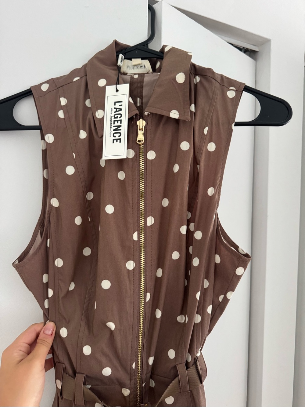 NEW WITH TAGS! Polka Dot Sleeveless A-Line Dress in Brown - L’AGENCE - Picture 4 of 9